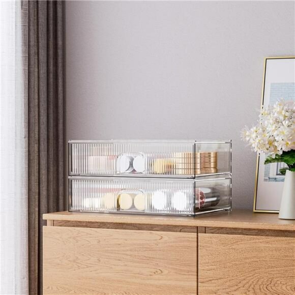 Clear acrylic storage drawers stackable organizers for bathroom vanity shelf - Picture 5 of 7